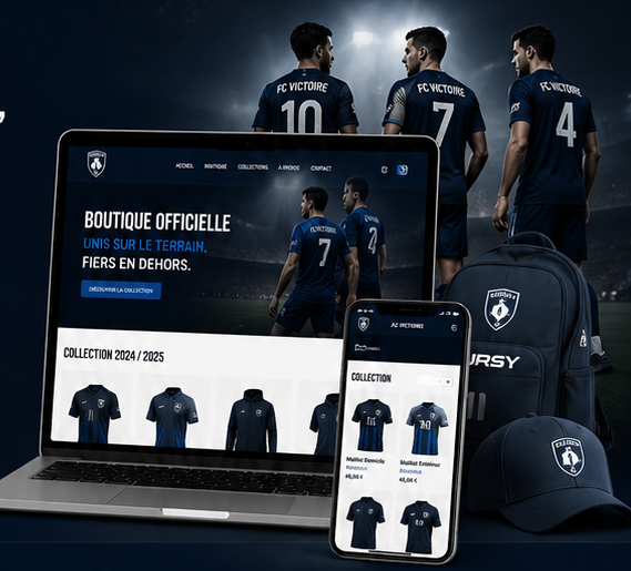 Aperçu d'une boutique club JRSY : maillots, boutique en ligne et accessoires personnalisés